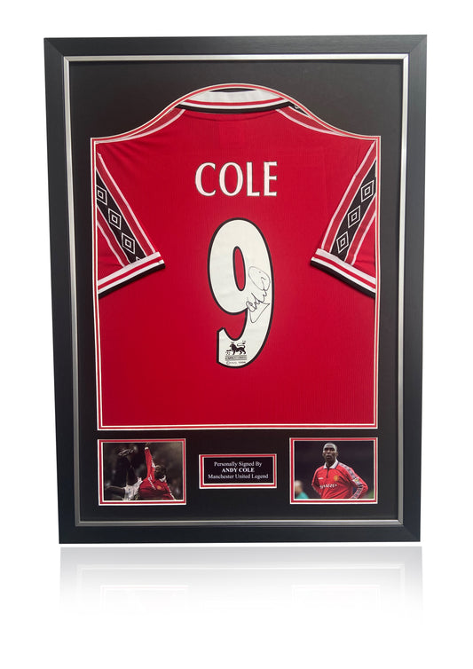 Andy Cole Manchester United 99 treble hand signed framed red home shirt