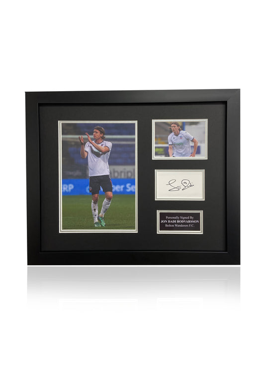 Jon Dadi Bodvarsson Bolton Wanderers F.C. signed framed photo card montage