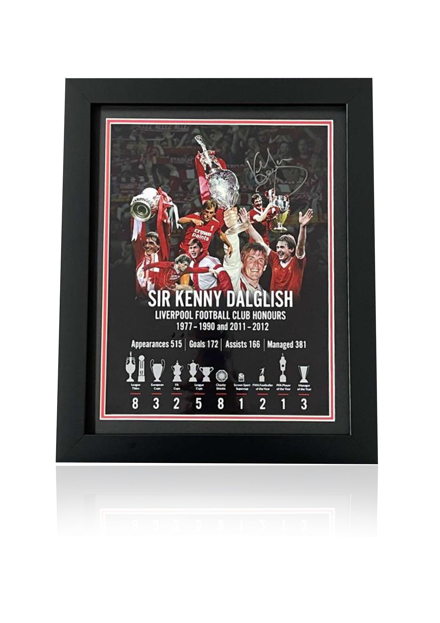 Kenny Dalglish Liverpool FC signed framed honours poster