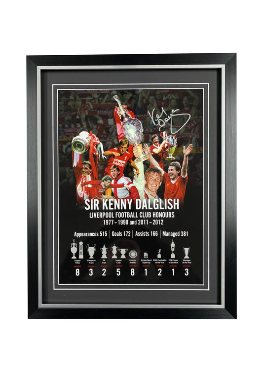 Kenny Dalglish Liverpool FC signed framed honours poster