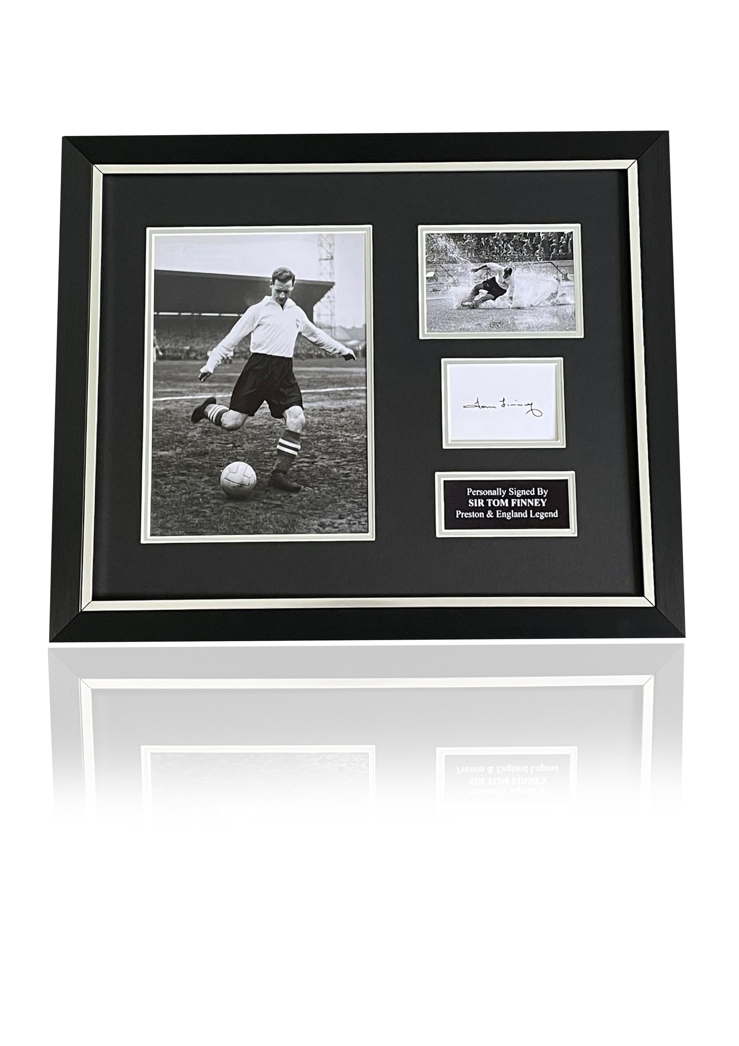 Sir Tom Finney Preston and England Legend signed framed photo card montage