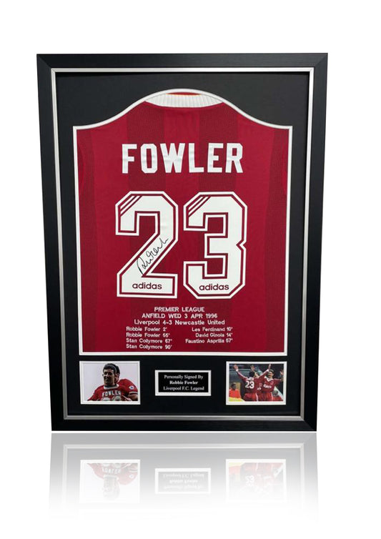 Robbie Fowler 23 signed framed Liverpool FC honours shirt