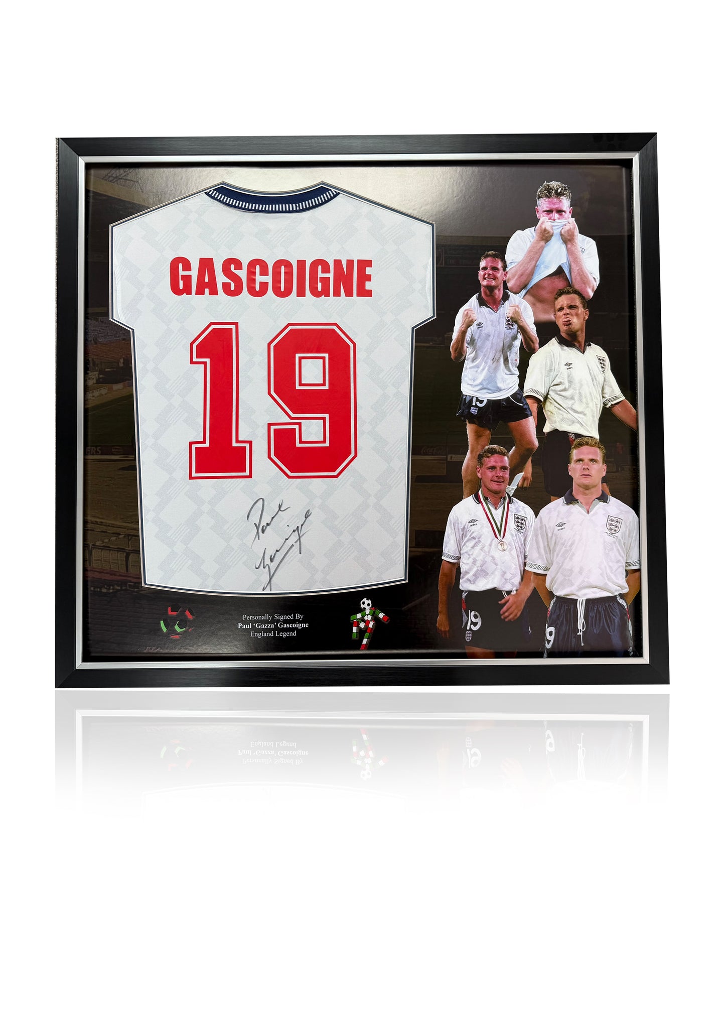 Paul Gazza Gascoigne Italia 90 England signed framed shirt deluxe photo montage