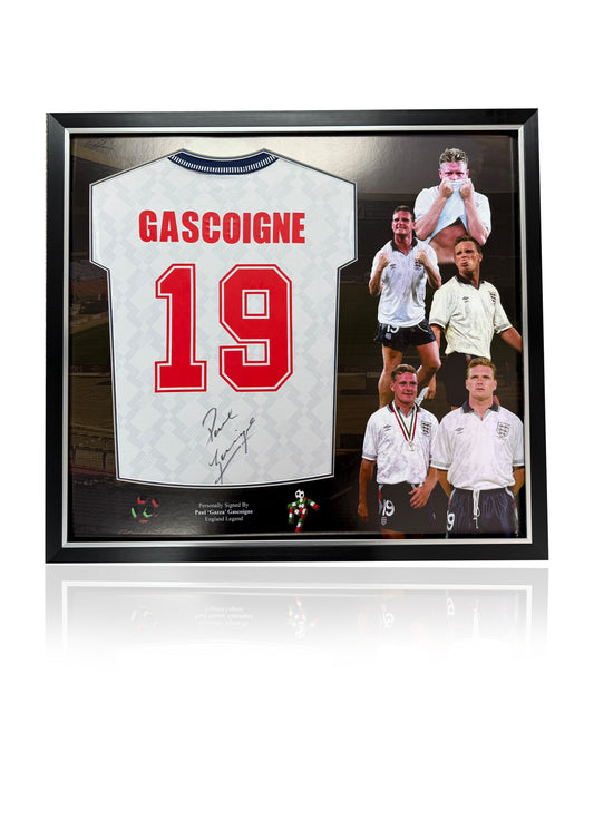 Paul Gazza Gascoigne Italia 90 England signed framed shirt deluxe photo montage