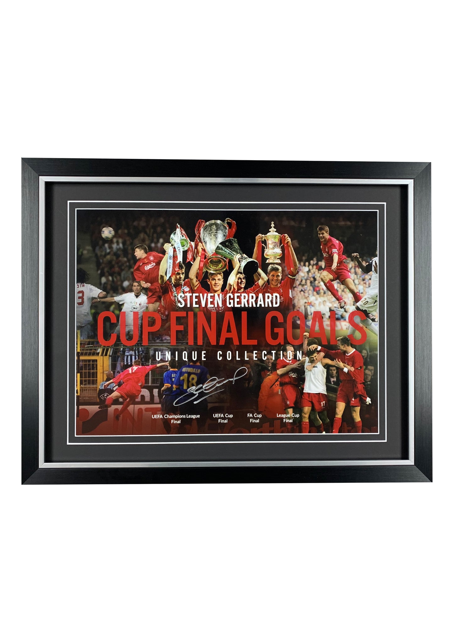 Steven Gerrard Liverpool FC signed framed cup final goals poster