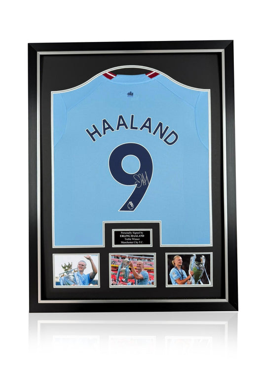 Erling Haaland framed deluxe signed Manchester City treble winning shirt