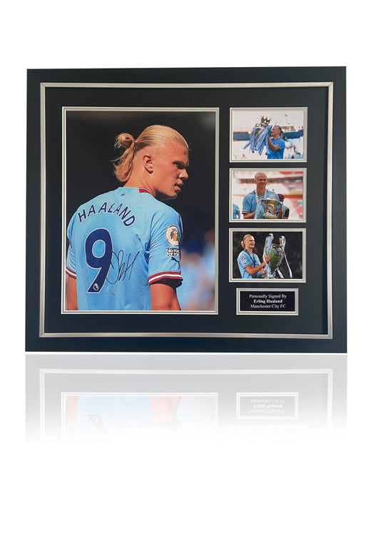 Erling Haaland Manchester City treble winner signed photo montage