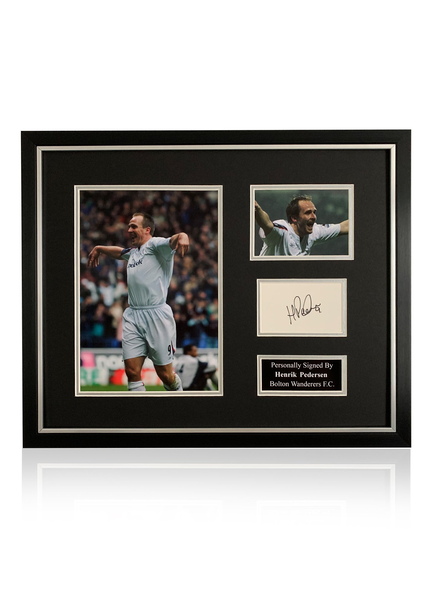 Henrik Pedersen Bolton Wanderers signed framed photo card montage