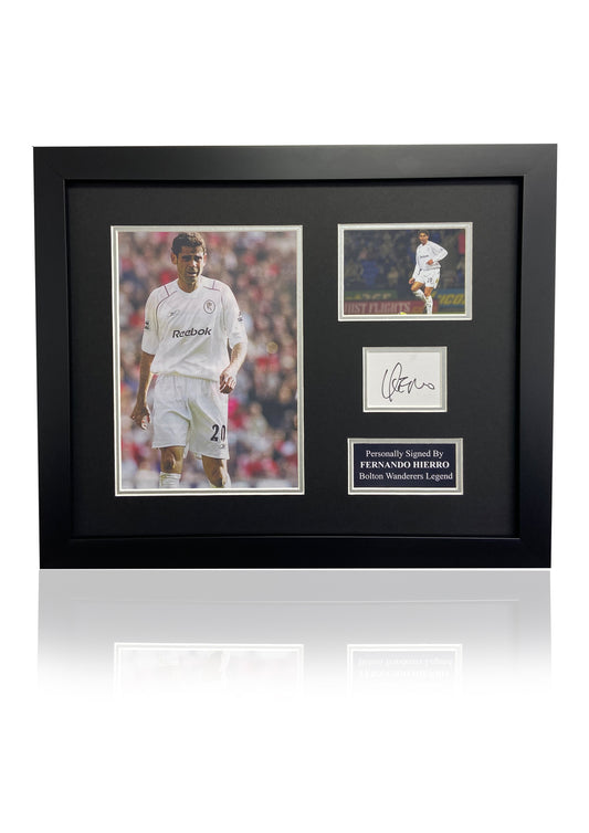 Fernando Hierro Bolton Wanderers FC signed framed photo card montage