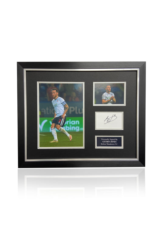 Gethin Jones Bolton Wanderers F.C. signed framed photo card montage