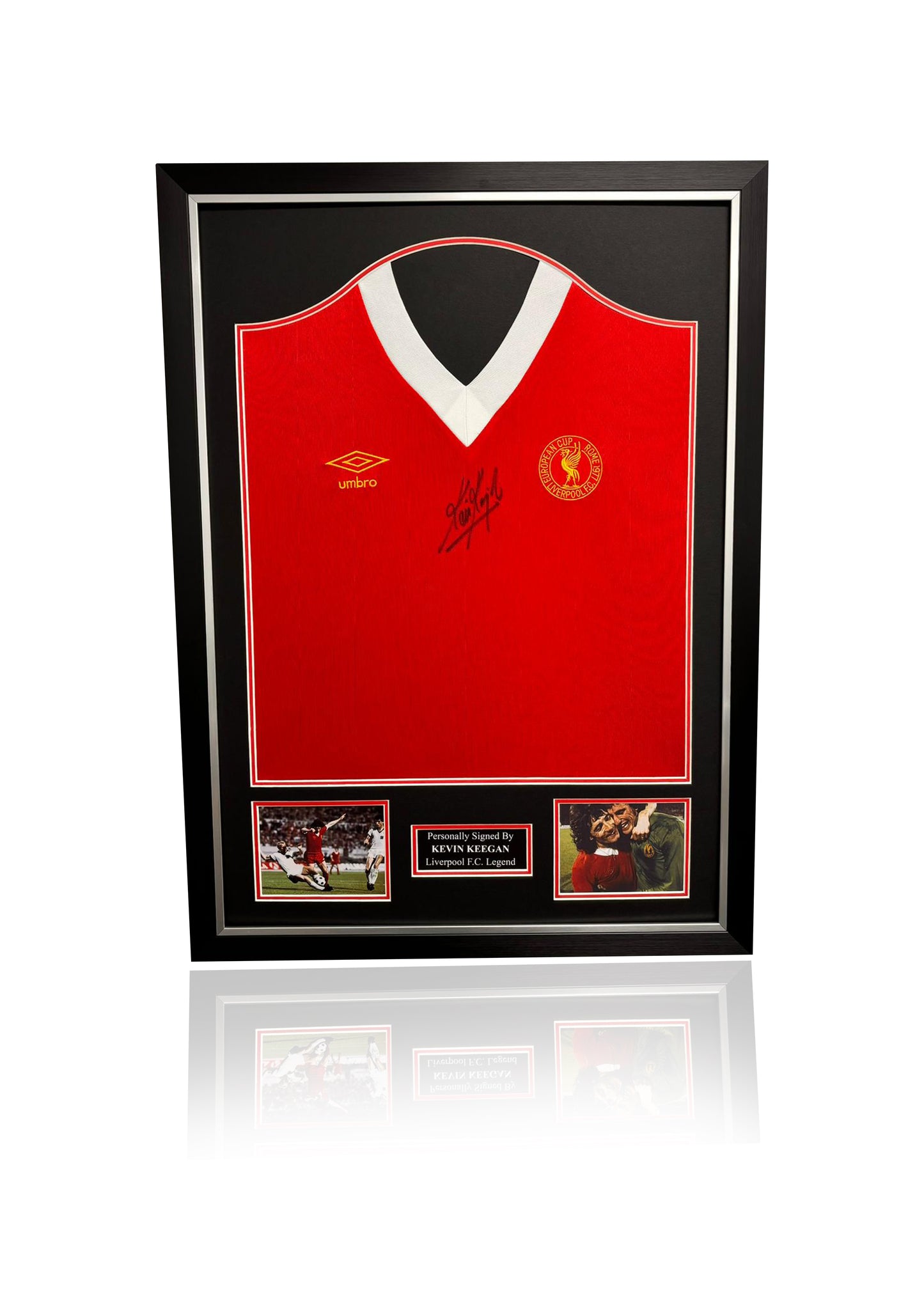 Kevin Keegan framed signed Liverpool 1977 European Cup winners shirt front signed