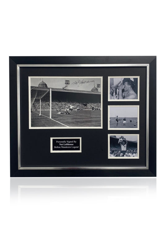 Nat Lofthouse Bolton Wanderers signed photo montage frame