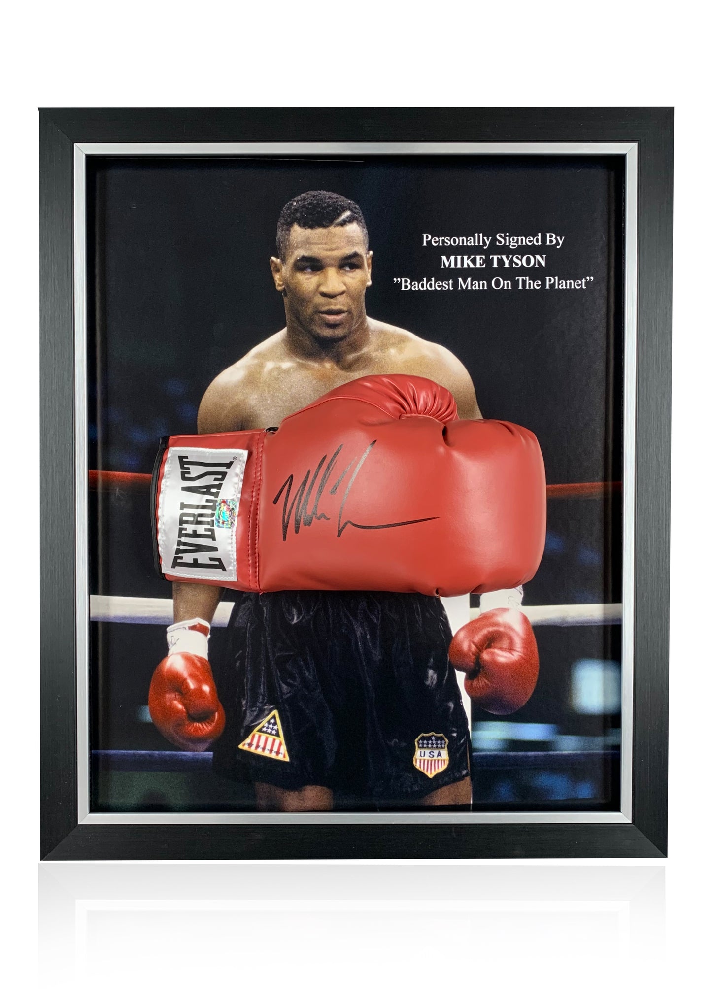 Mike Tyson signed glove dome frame