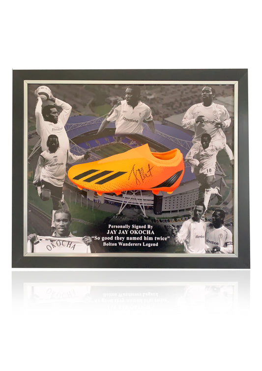 Jay Jay Okocha Bolton Wanderers signed framed football boot