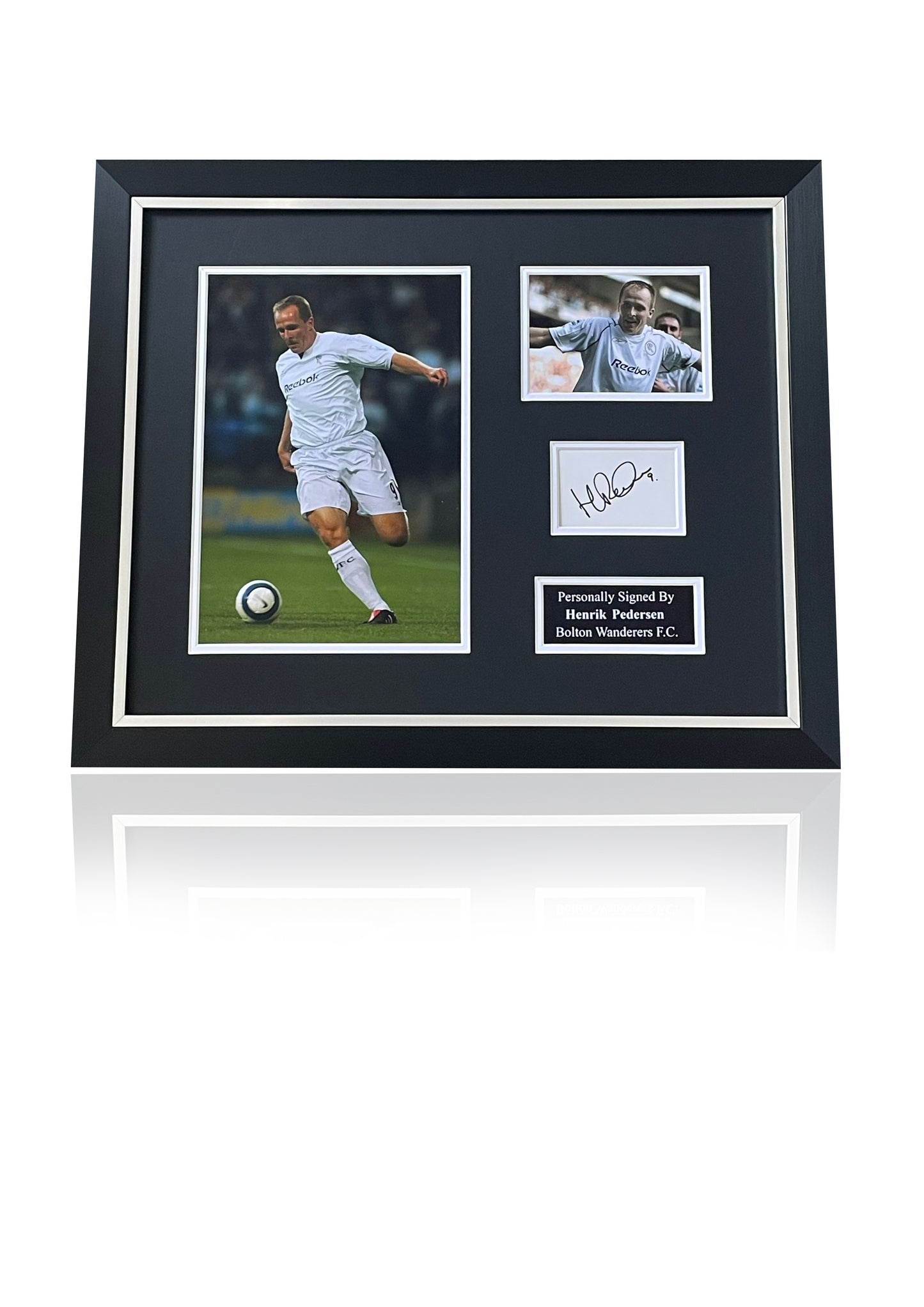Henrik Pedersen Bolton Wanderers signed framed photo card montage