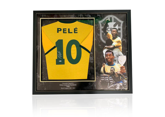 Pele signed shirt in deluxe frame limited edition montage