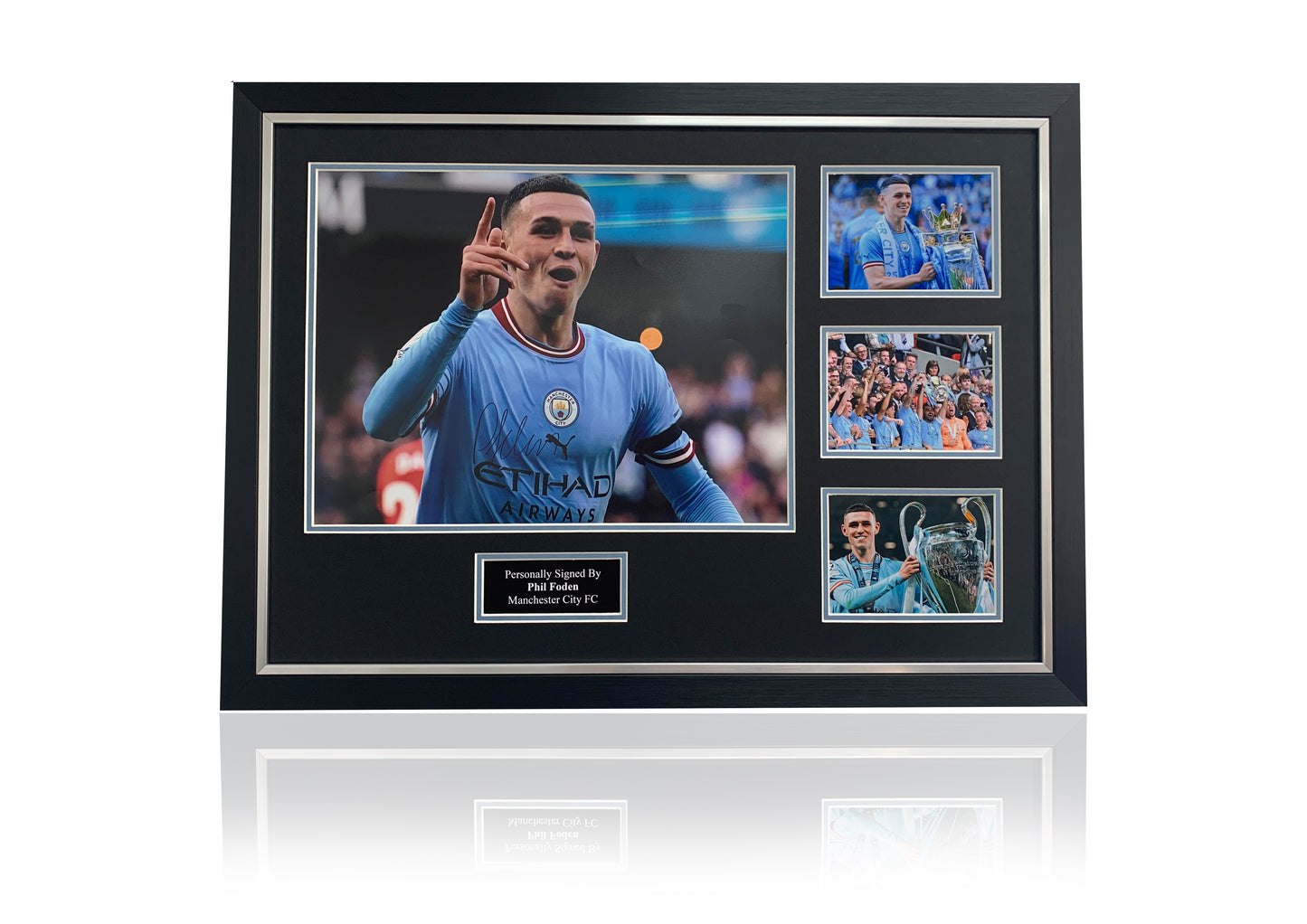 Phil Foden framed signed treble winning Manchester City photo montage