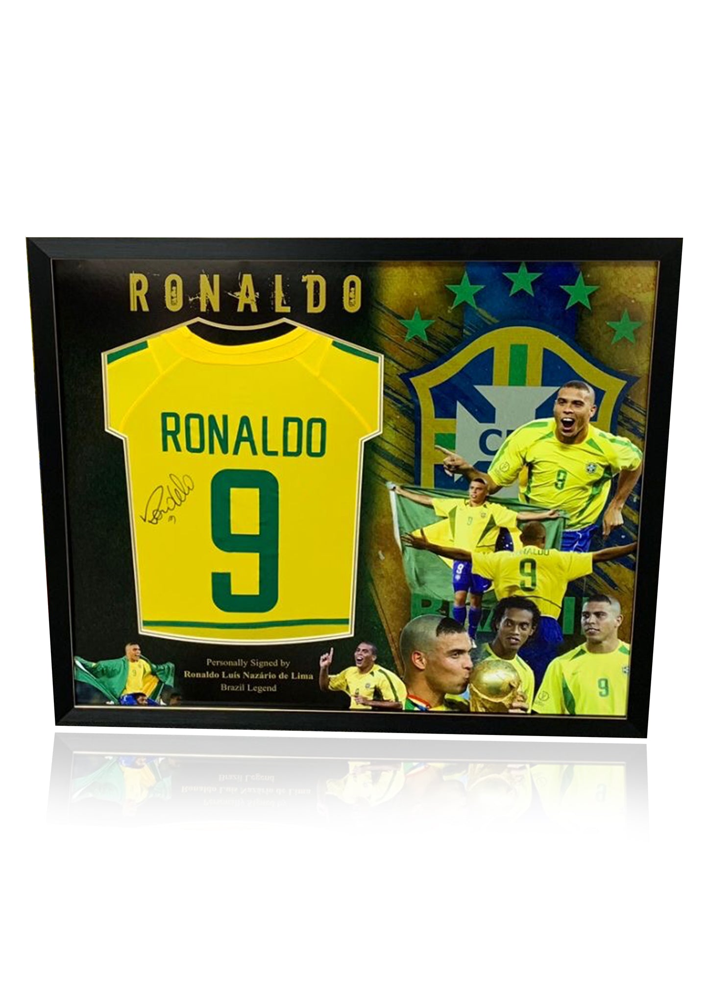 Ronaldo R9 signed Brazil shirt deluxe montage frame