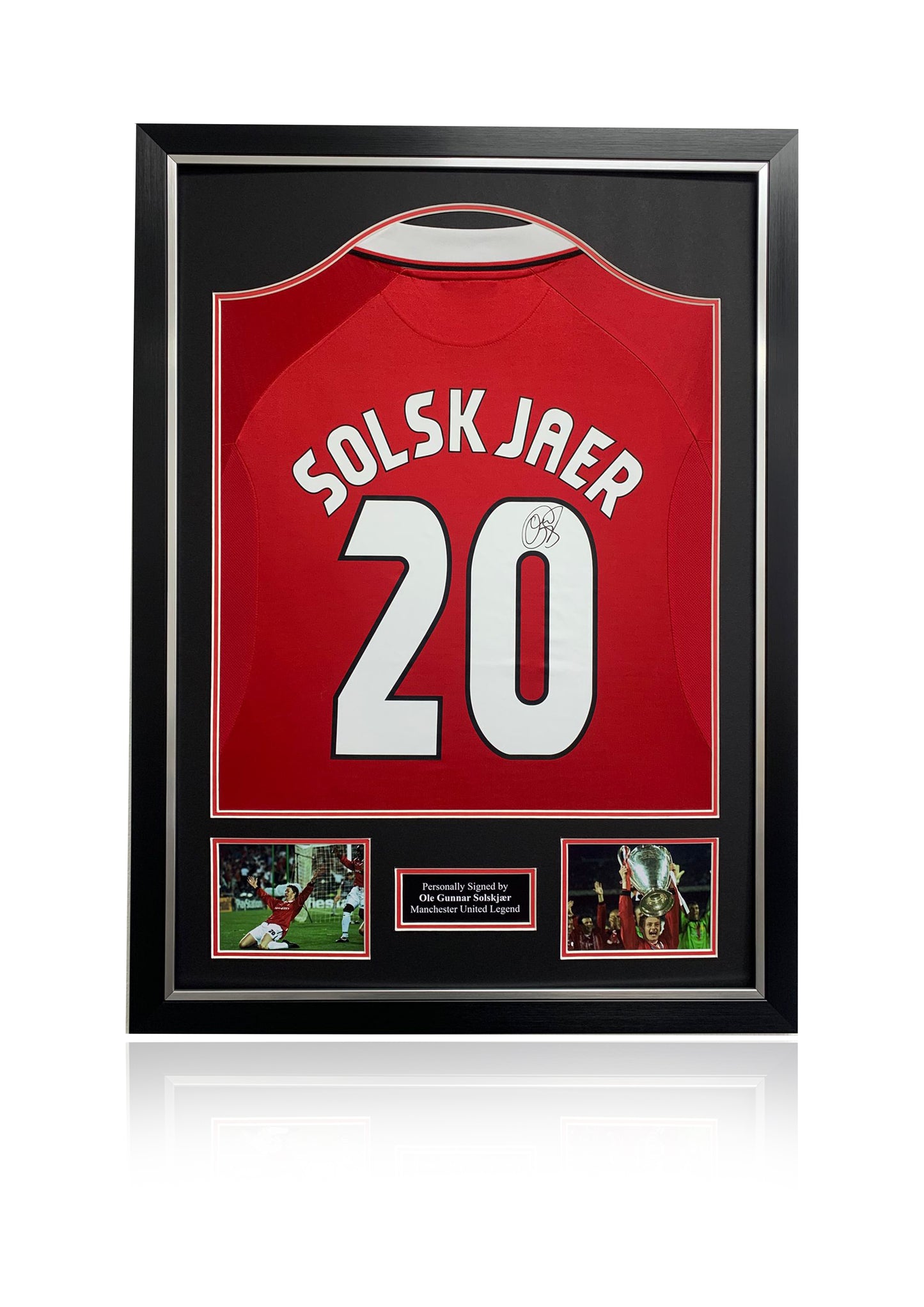 Ole Gunnar Solskjaer signed framed 1999 Manchester United champions league shirt