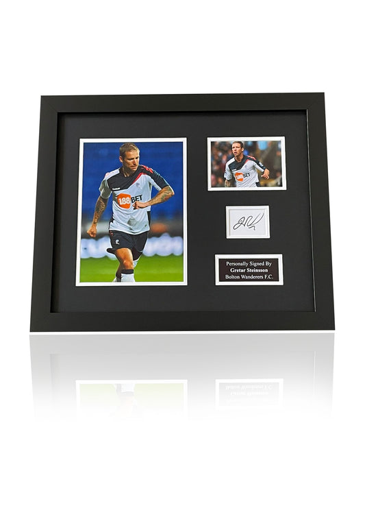 Gretar Steinsson Bolton Wanderers signed framed photo card montage