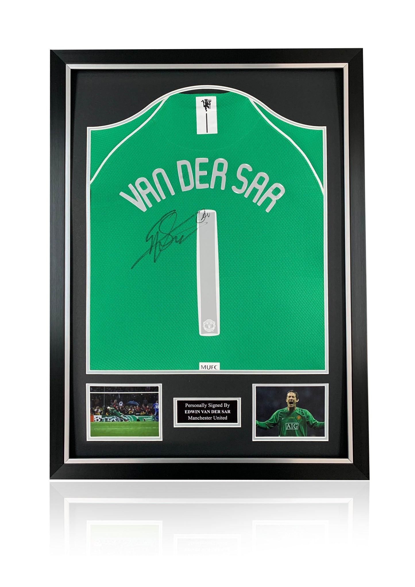 Edwin Van Der Sar signed frame Manchester United goalkeeper football shirt