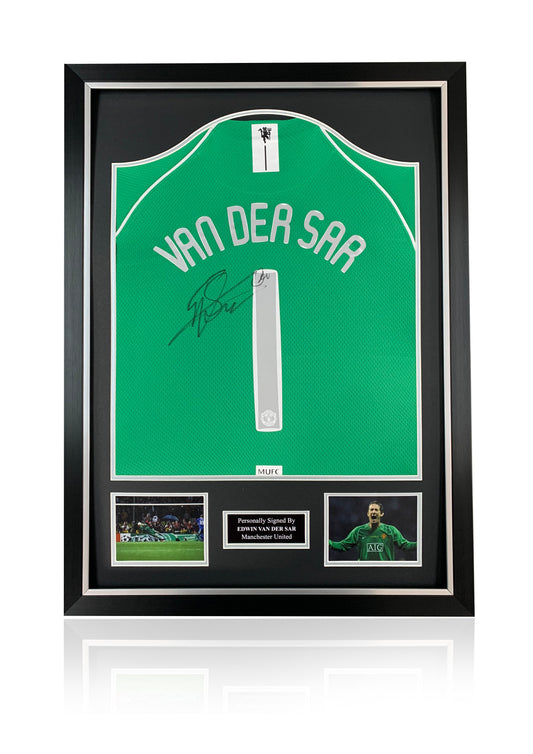 Edwin Van Der Sar signed frame Manchester United goalkeeper football shirt