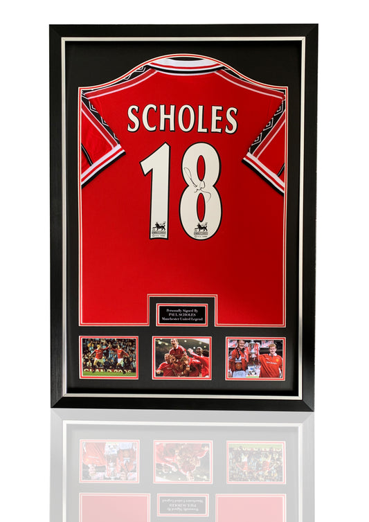 Paul Scholes Signed 1999 Manchester United Shirt deluxe frame