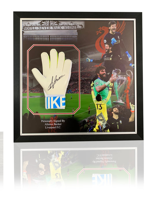 Alisson Becker Liverpool FC signed glove in montage frame