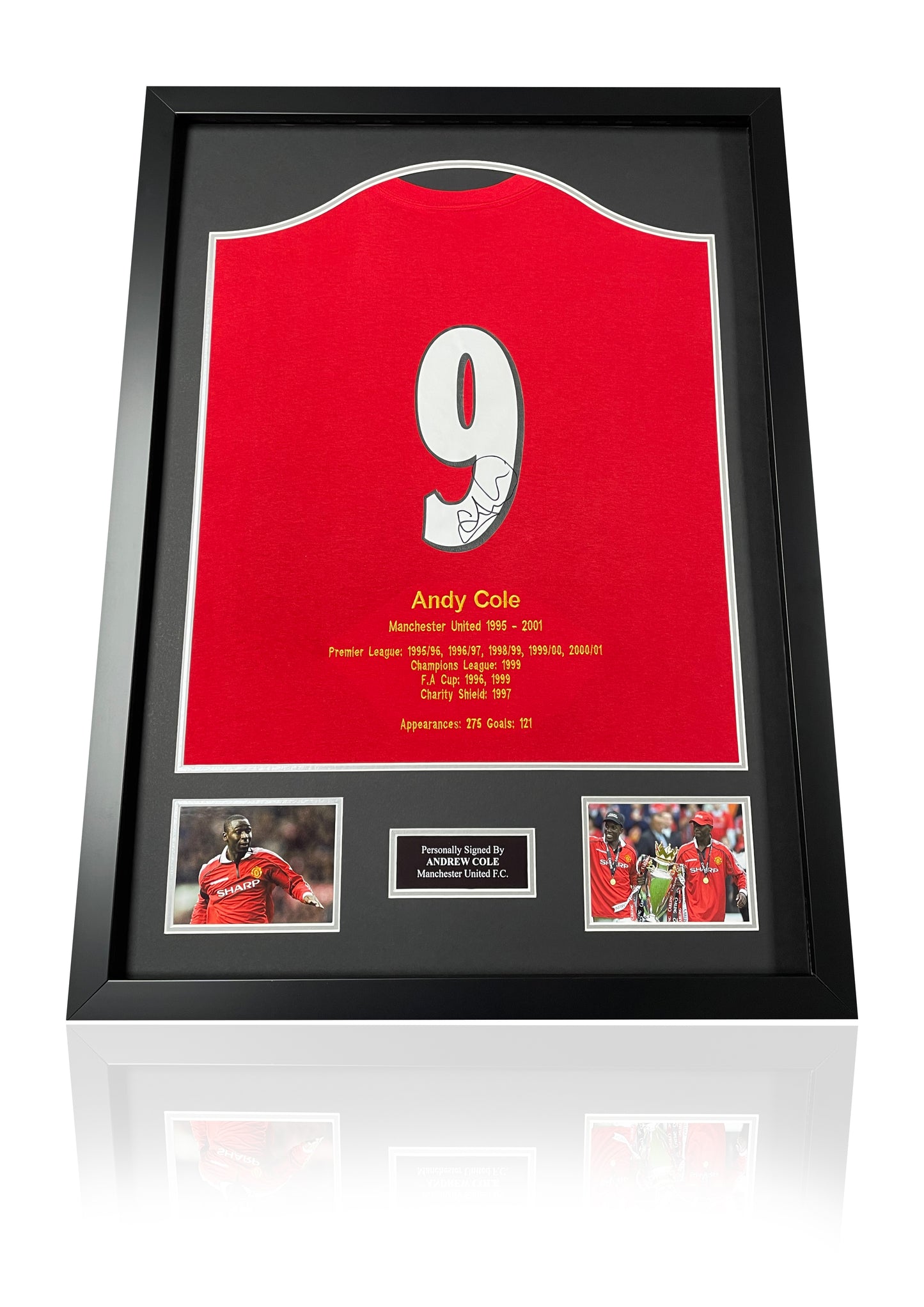 Andrew Cole signed framed Manchester United honours shirt