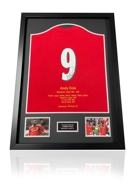 Andy Cole hand signed framed Manchester United honours T shirt