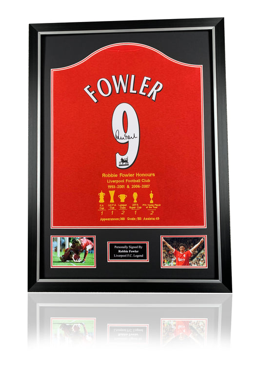 Robbie Fowler signed framed Liverpool FC honours shirt