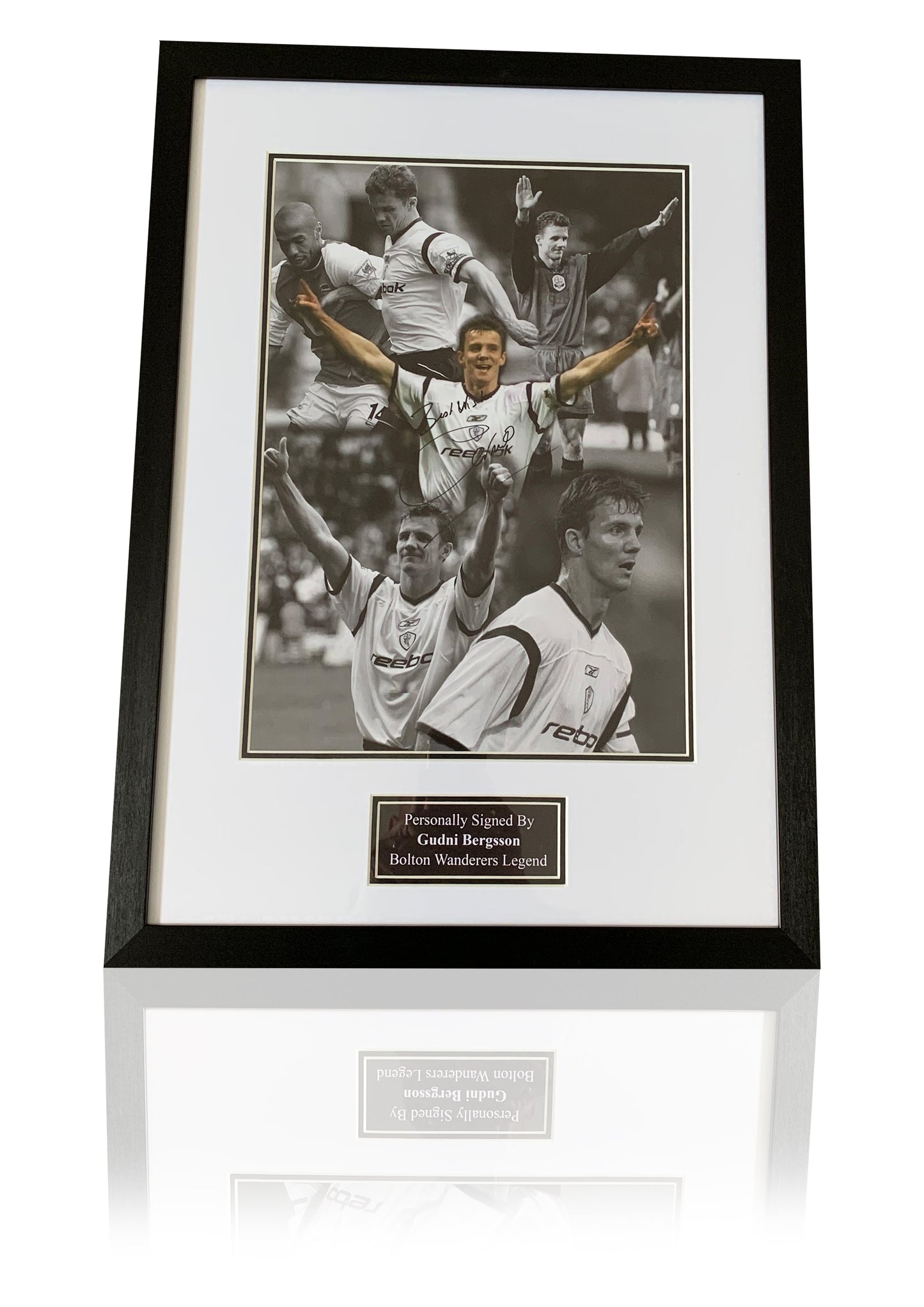 Gudni Bergsson Bolton Wanderers FC signed framed photo montage