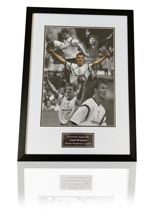 Gudni Bergsson Bolton Wanderers FC signed framed photo montage