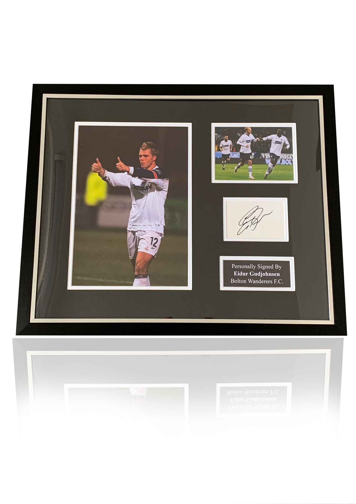 Eidur Gudjohnsen Bolton Wanderers FC signed framed photo card montage