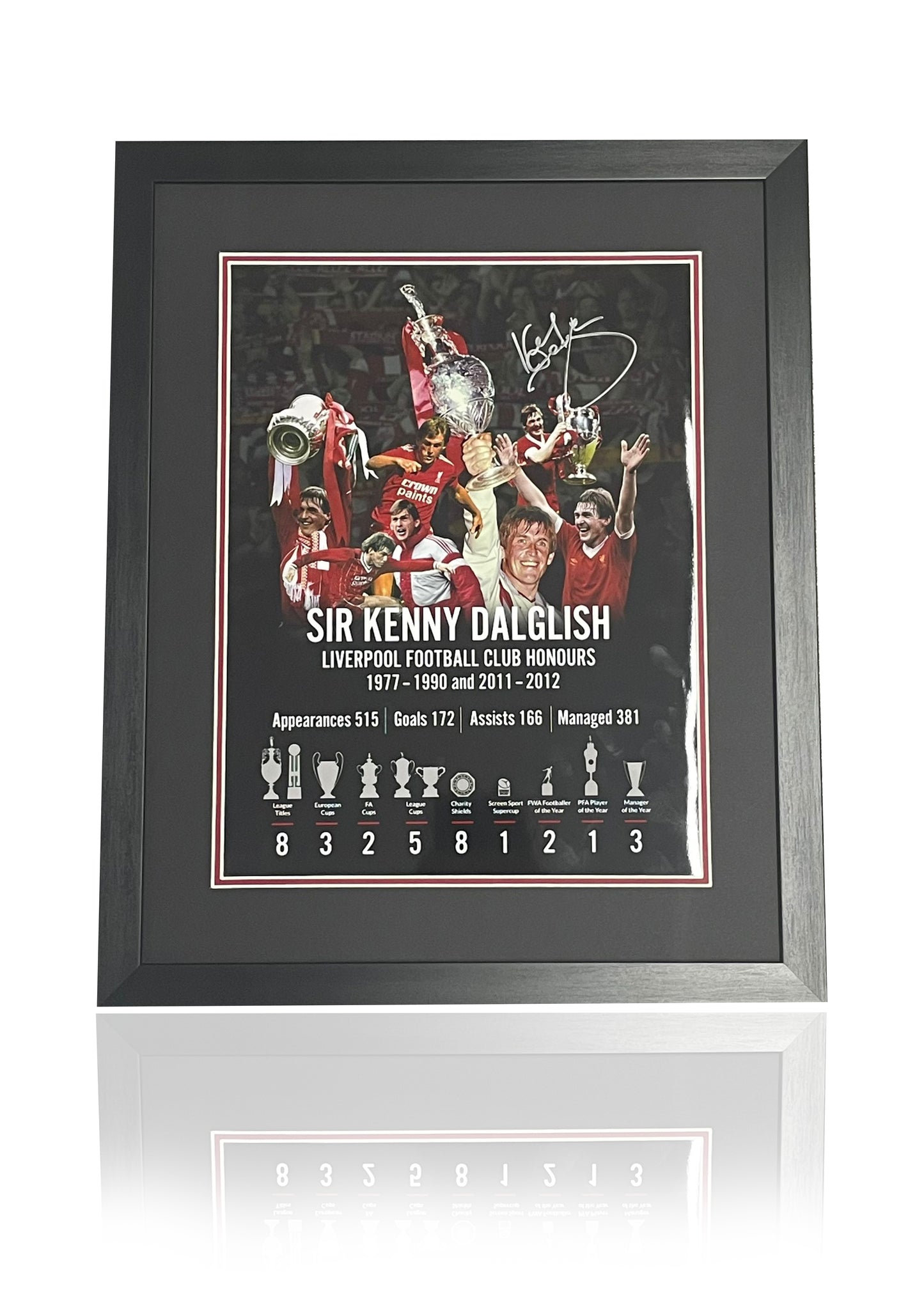 Kenny Dalglish Liverpool FC signed framed honours poster