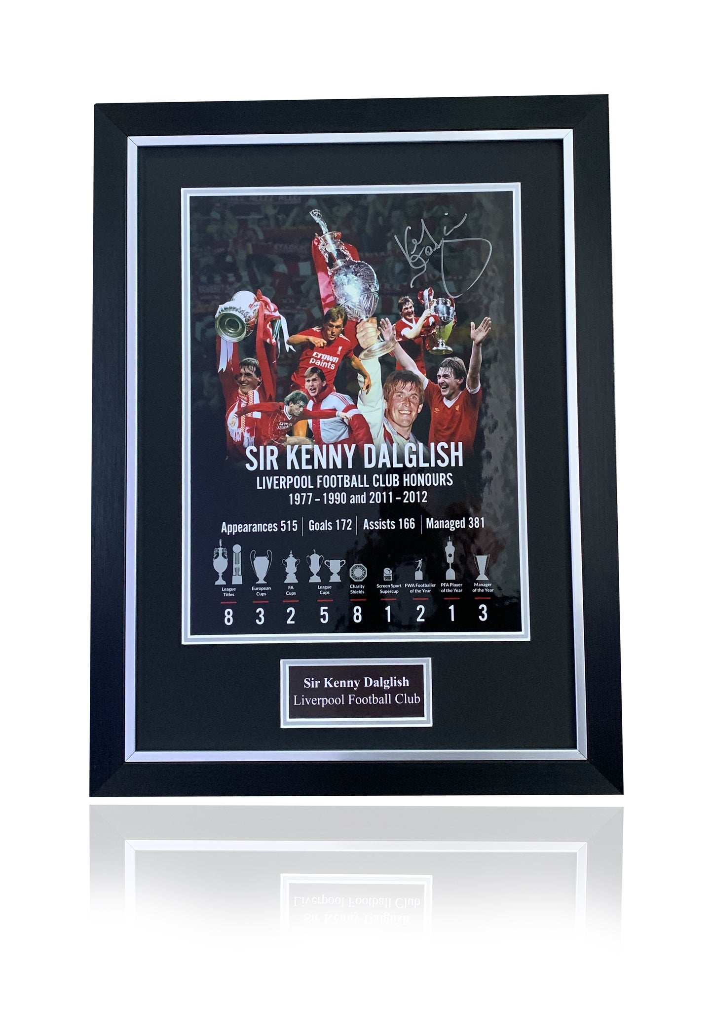 Kenny Dalglish Liverpool FC signed framed honours photo