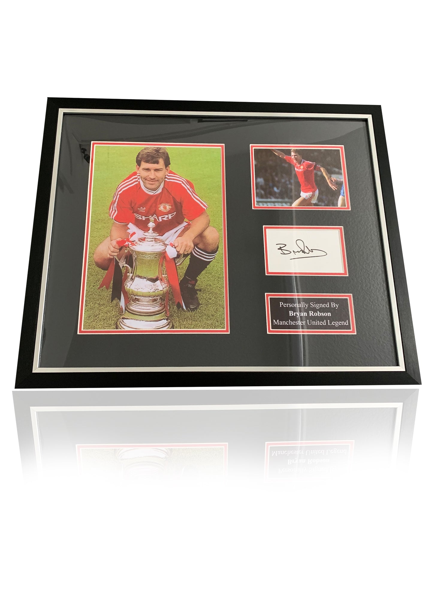 Bryan Robson Manchester United signed framed photo card montage