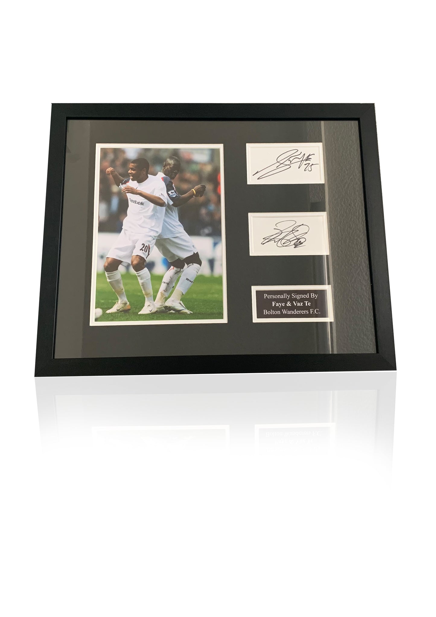 Faye & Vaz Te Bolton Wanderers signed framed photo card montage