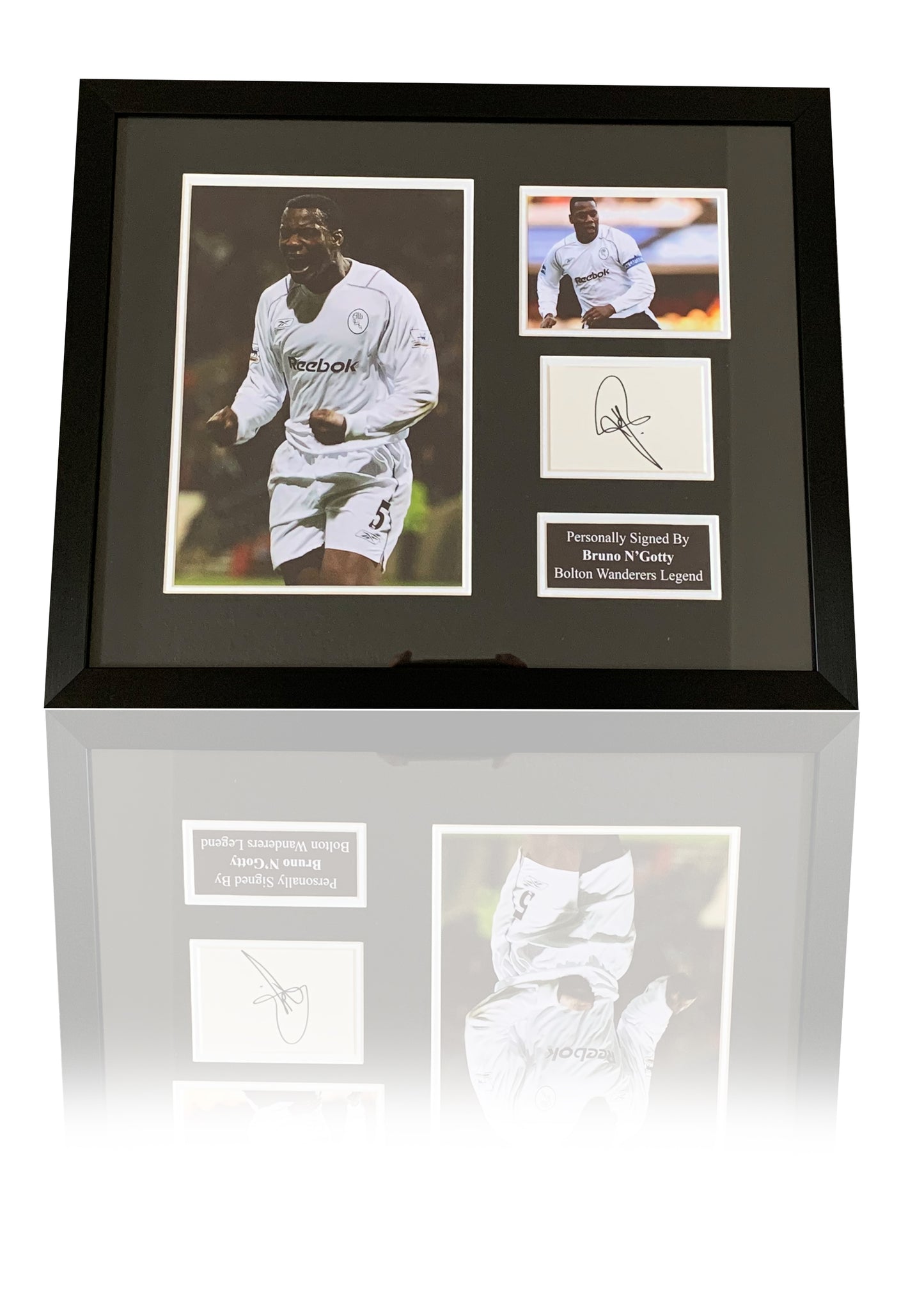 Bruno Ngotty Bolton Wanderers FC signed framed photo card montage